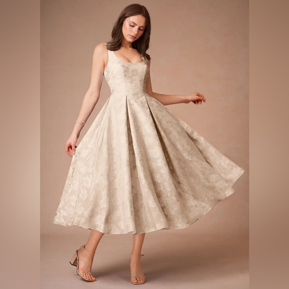 Cream A-Line Midi Dress